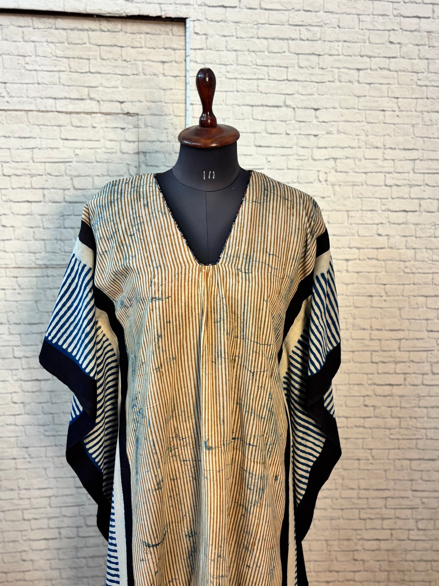 Off White Long Kaftan with Gather and Tassels