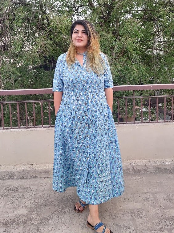 Arsh Handblock Printed A Line Maxi Shirt Dress