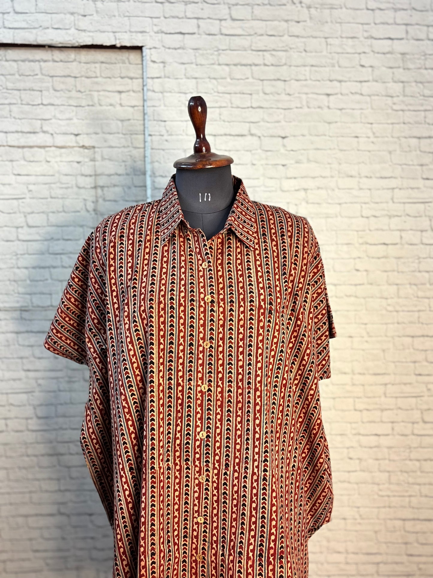 Red Ajrakh Cotton High Low Shirt Kaftan