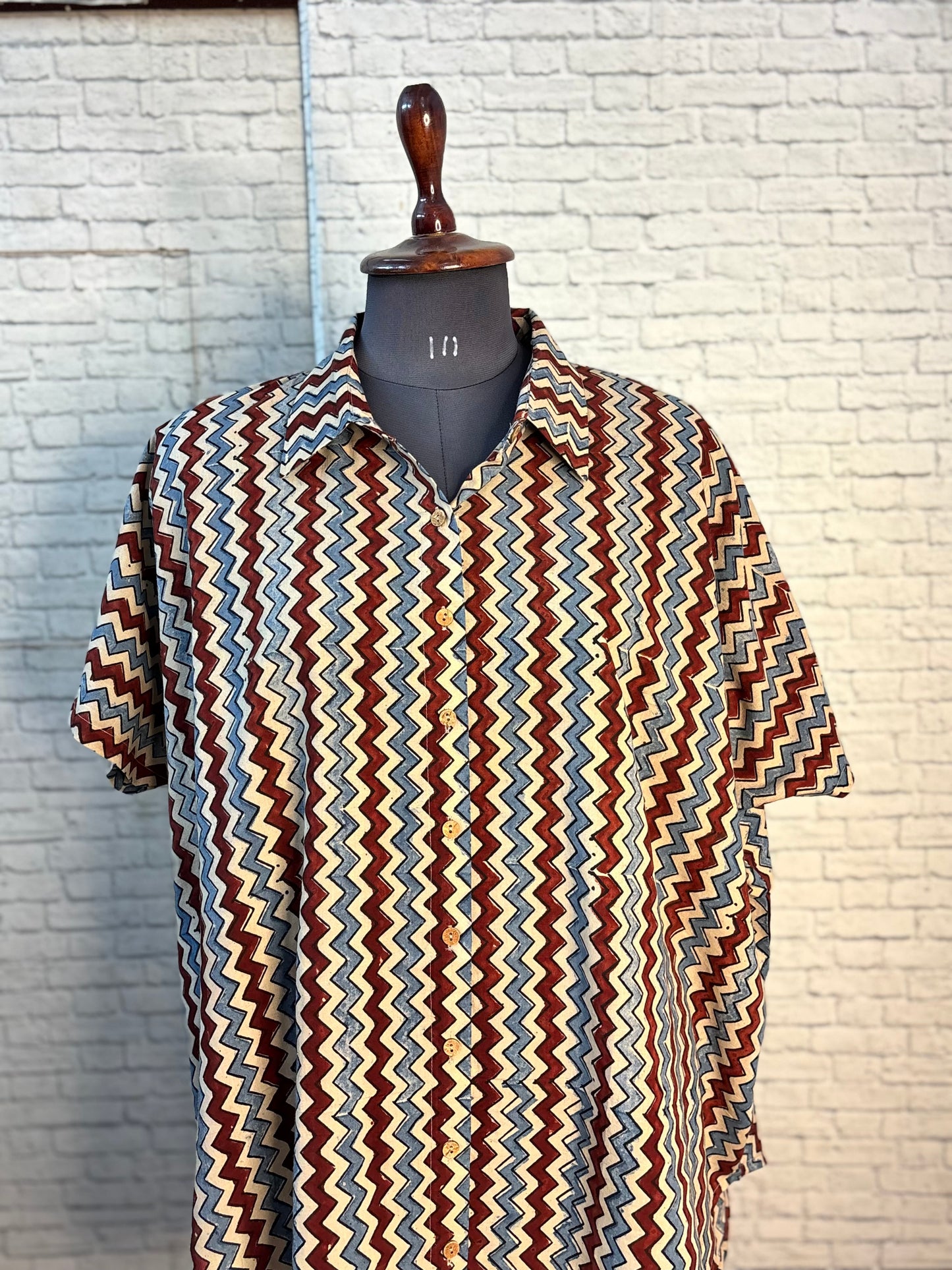 White Zig Zag Ajrakh Cotton High Low Shirt Kaftan
