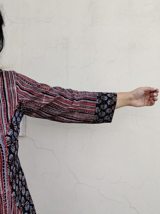 Cola Ajrakh Hand Block Printed Patch Shift Dress
