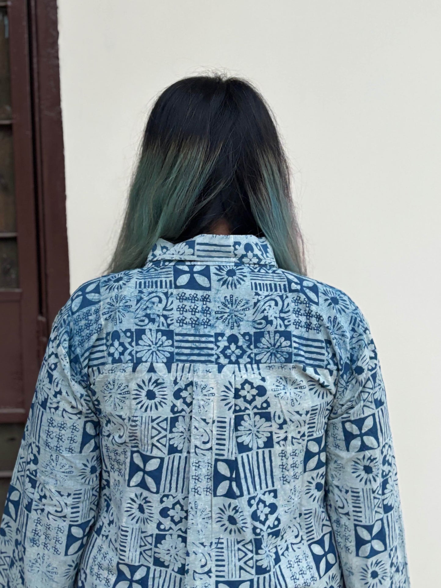 Indigo Tiles A Line Relaxed Fit Collar Top