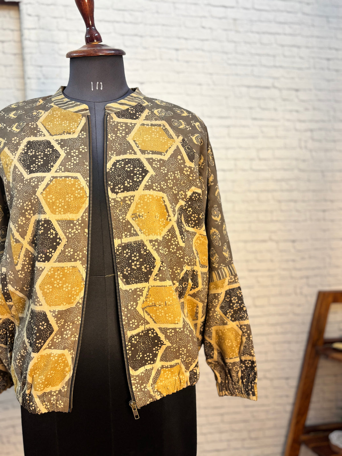 Kashish Ajrakh Hand Block Printed Unisex Bomber Jacket