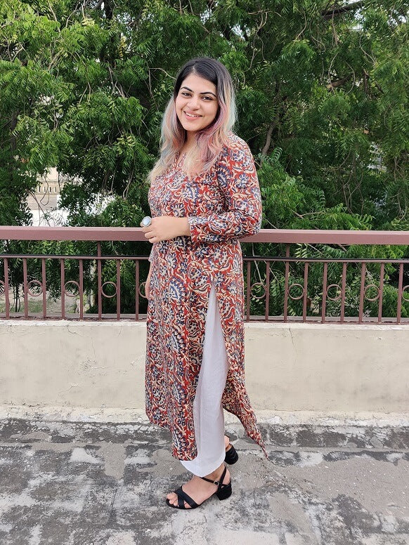 Red Kalamkari Hand Block Printed Cotton Long Kurta