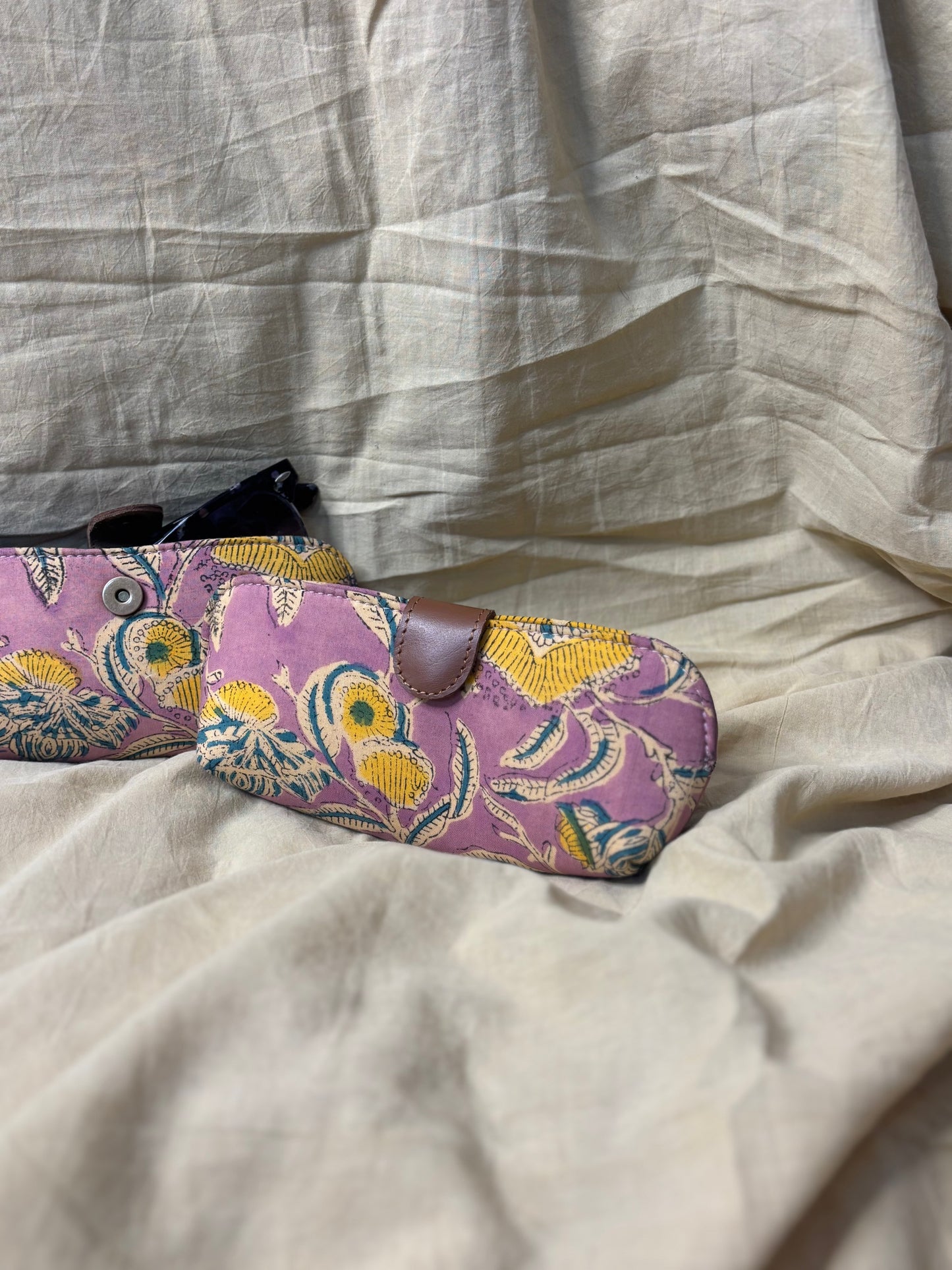 Lavender Yellow Hand Block Print Eyewear Case