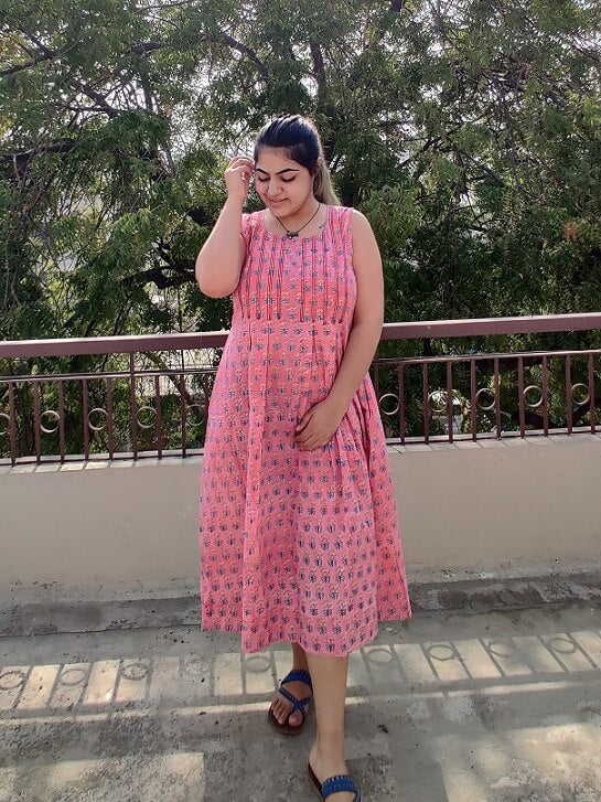 Bubblegum Hand Block Printed Sleeveless Dress