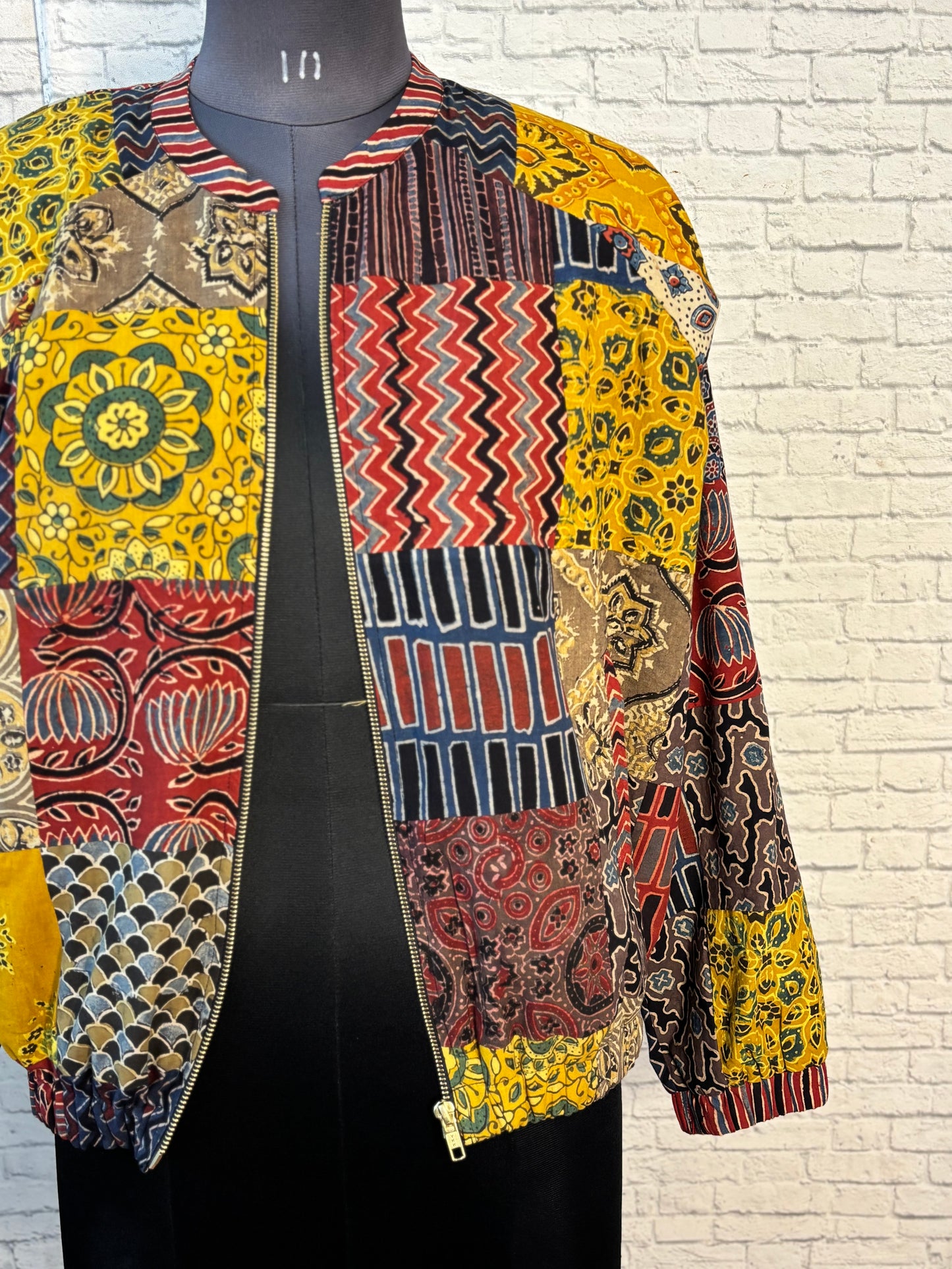 Ajrakh Hand Block Printed Patch Work Unisex Bomber Jacket