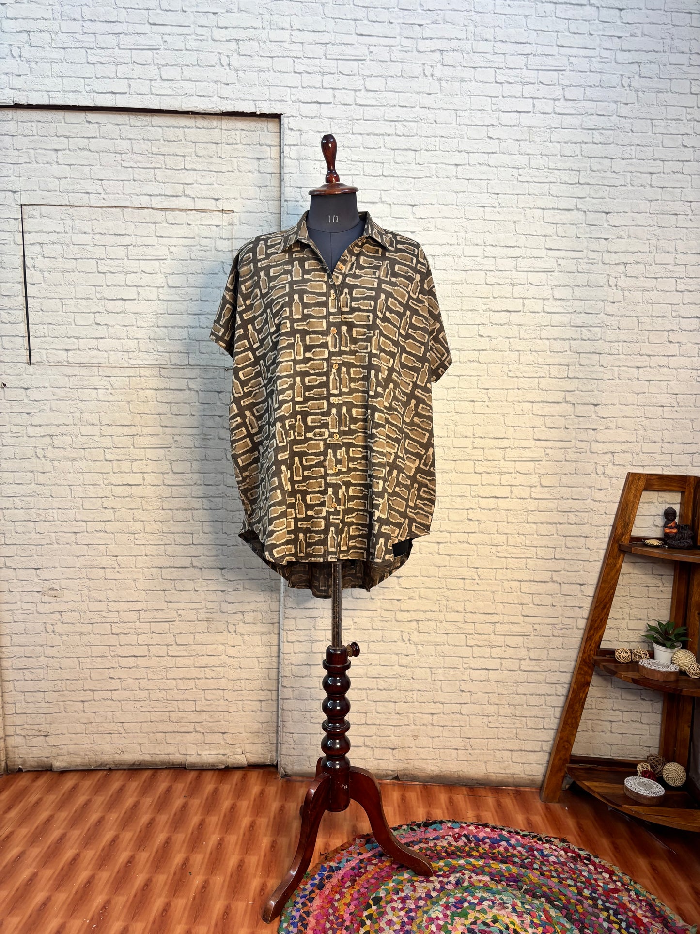 Brown Bottles Dabu Cotton High Low Shirt Kaftan