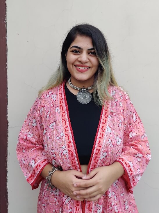 Pink Red Floral Hand Block Printed Shrug Overlay with Lace Detailing