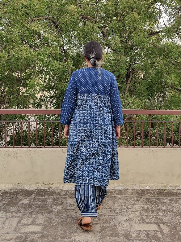 Saagarika Hand Block Printed Cotton Kurta Set with Afghani Pants