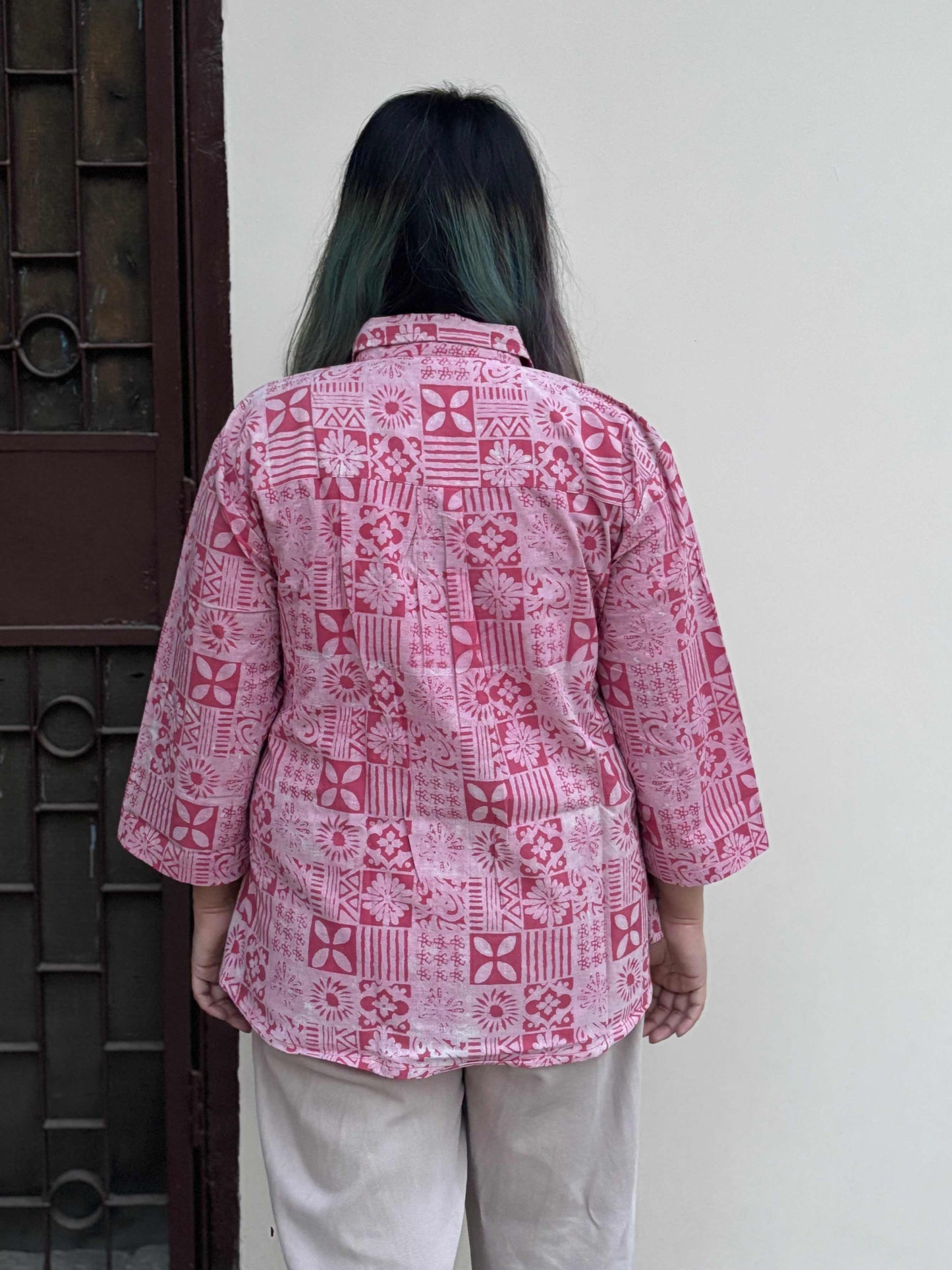Pink Tiles A Line Relaxed Fit Collar Top