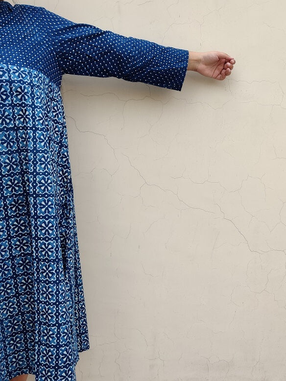 Saagarika Hand Block Printed Cotton Kurta Set with Afghani Pants