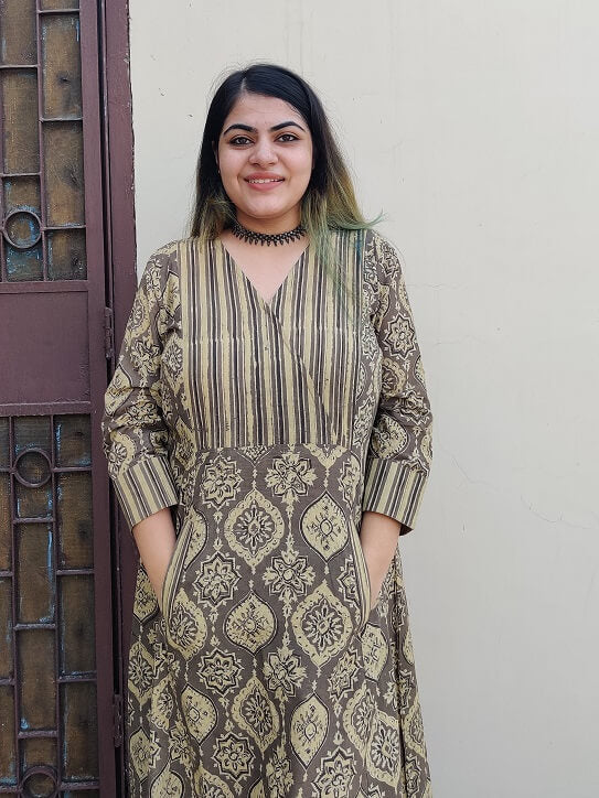 Aadrika Ajrakh A line Maxi Patch Dress