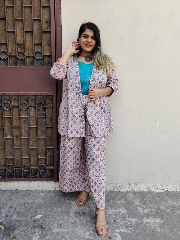 Petunia Hand Block Printed Culottes and Shrug Coordinated Set