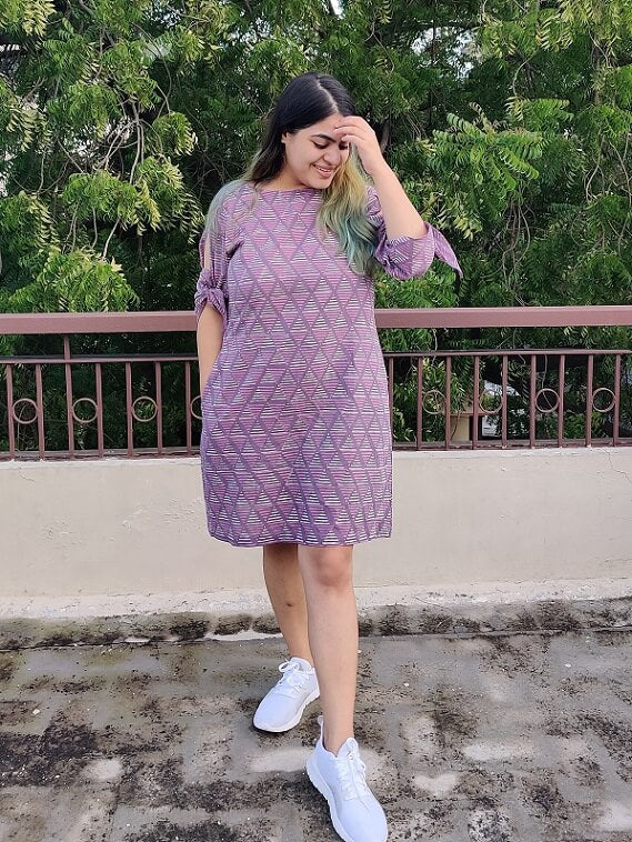 Lavender Shift Dress with Knot Sleeves