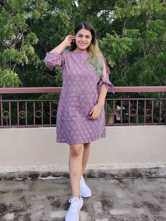 Lavender Shift Dress with Knot Sleeves