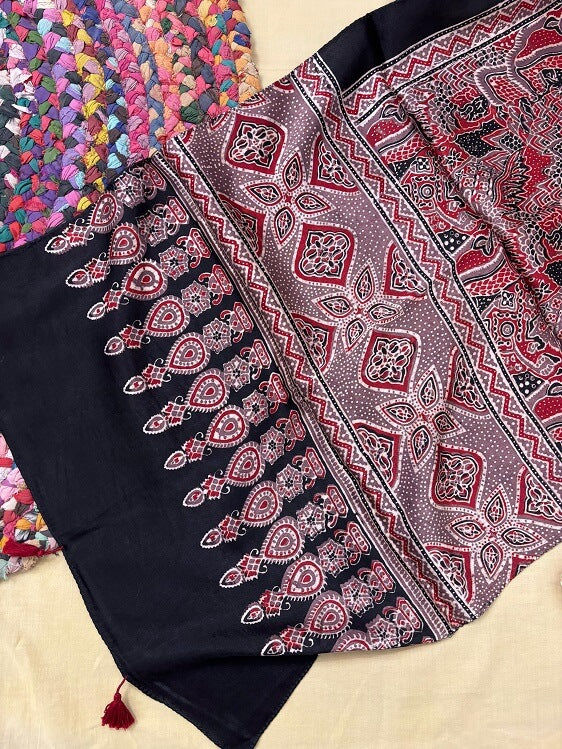 Kashish Red Ajrakh Hand Block Printed Mashru Silk Stole