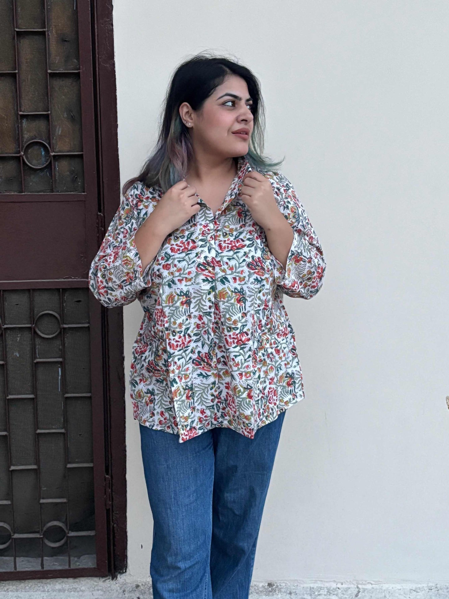 Vasanti A Line Hand Block Printed Relaxed Fit Collar Top