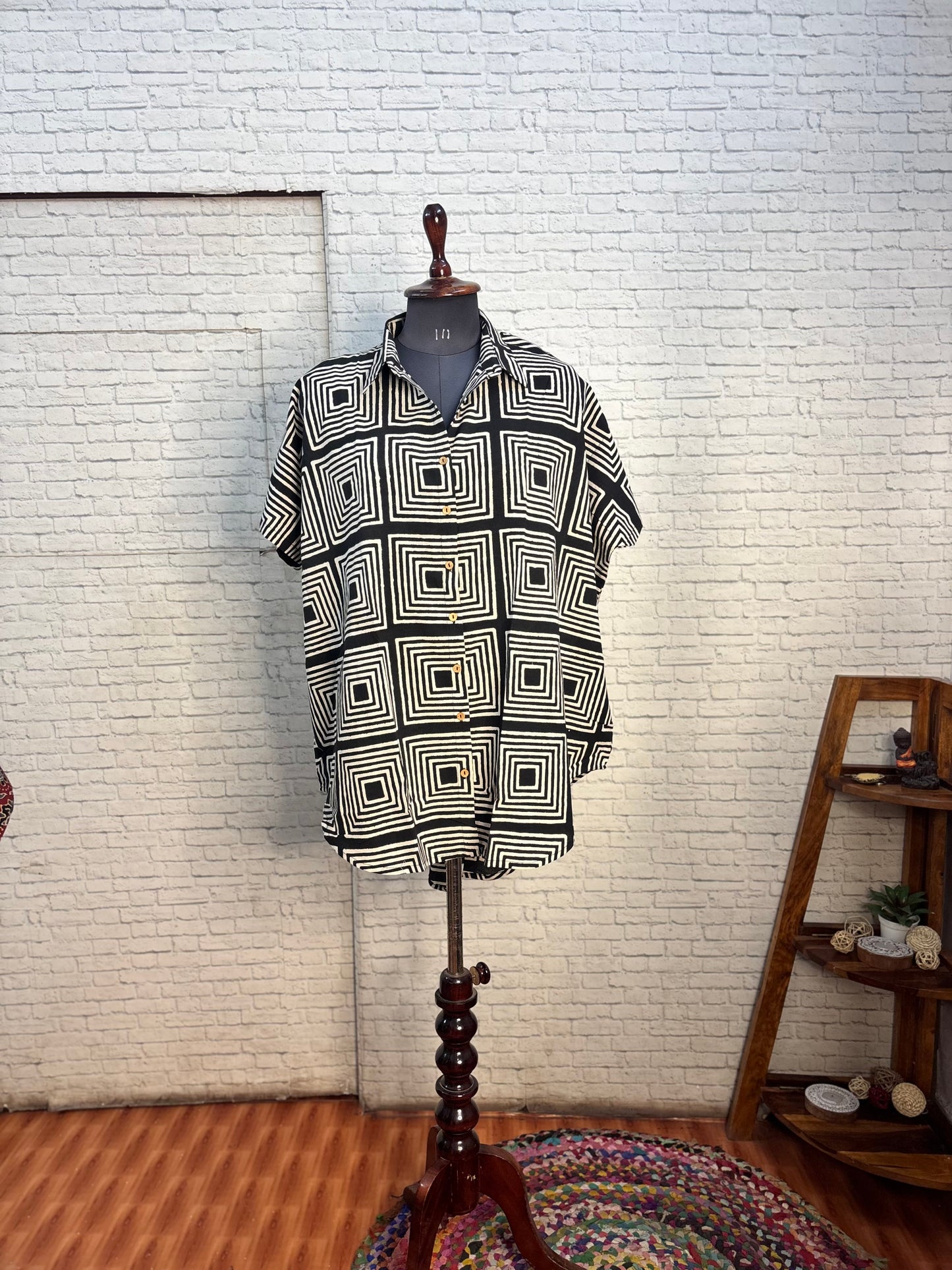 Black Maze Cotton High Low Shirt Kaftan