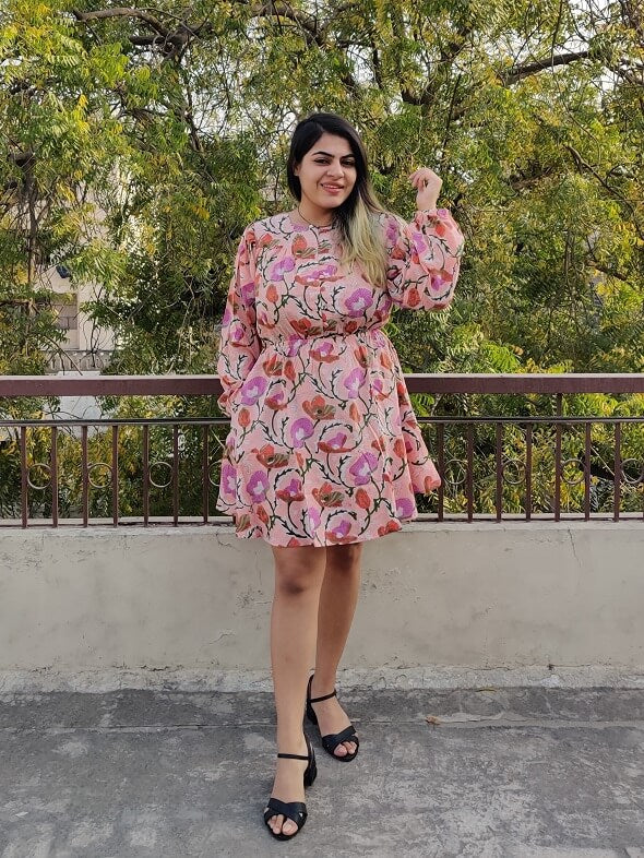 Gulaab Hand Block Printed Short Dress with Flared Hem