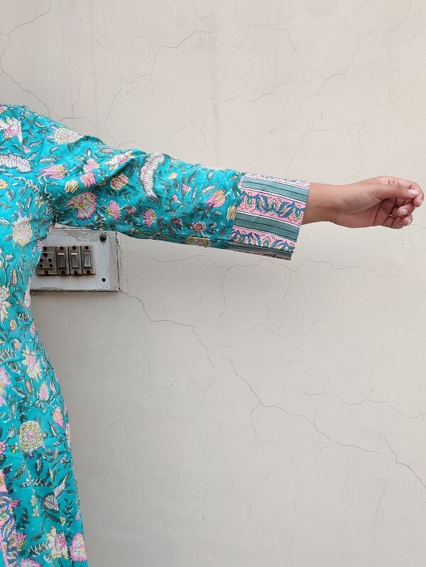 Baani Hand Block Printed A Line Maxi Patch Dress