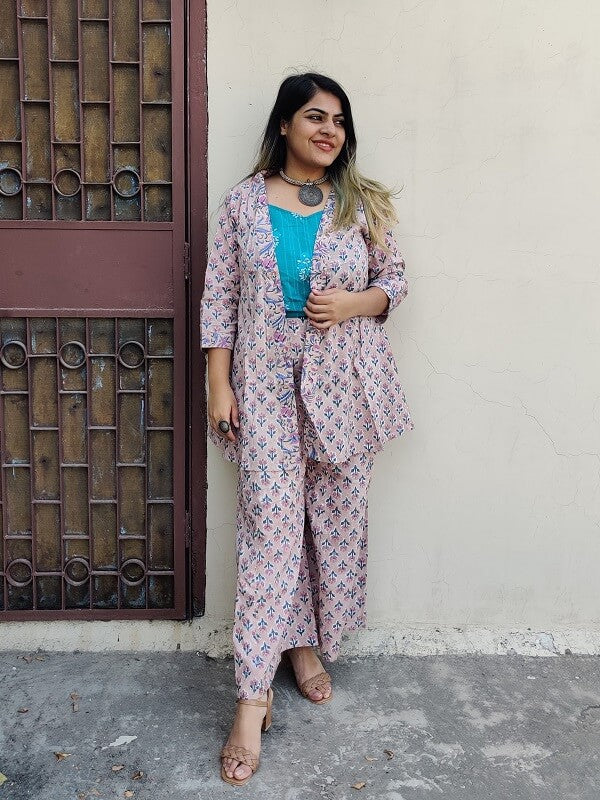 Petunia Hand Block Printed Culottes and Shrug Coordinated Set
