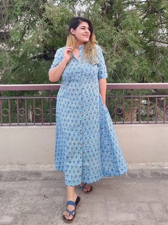 Arsh Handblock Printed A Line Maxi Shirt Dress