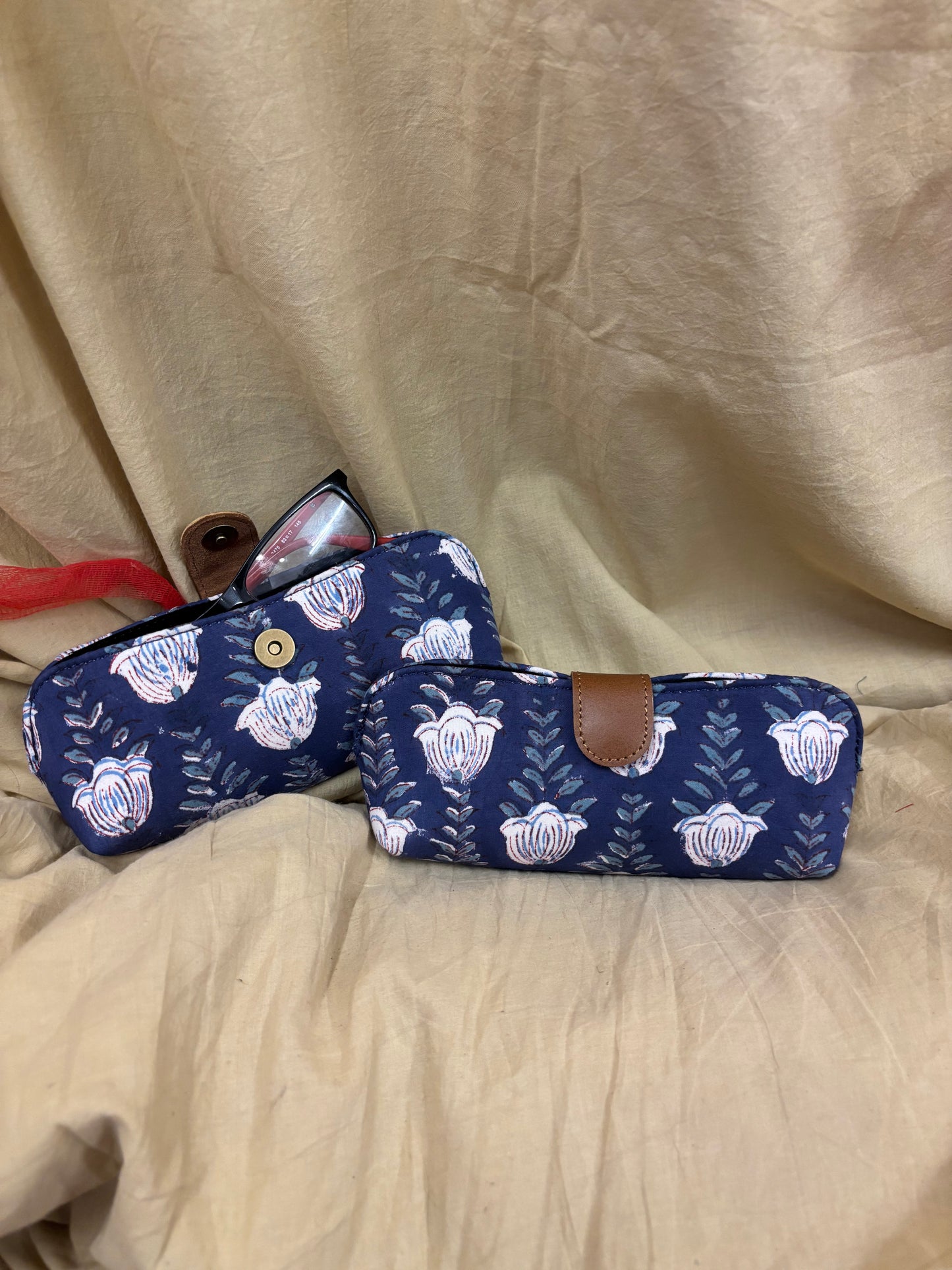 Blue Hand Block Printed Eyewear Case