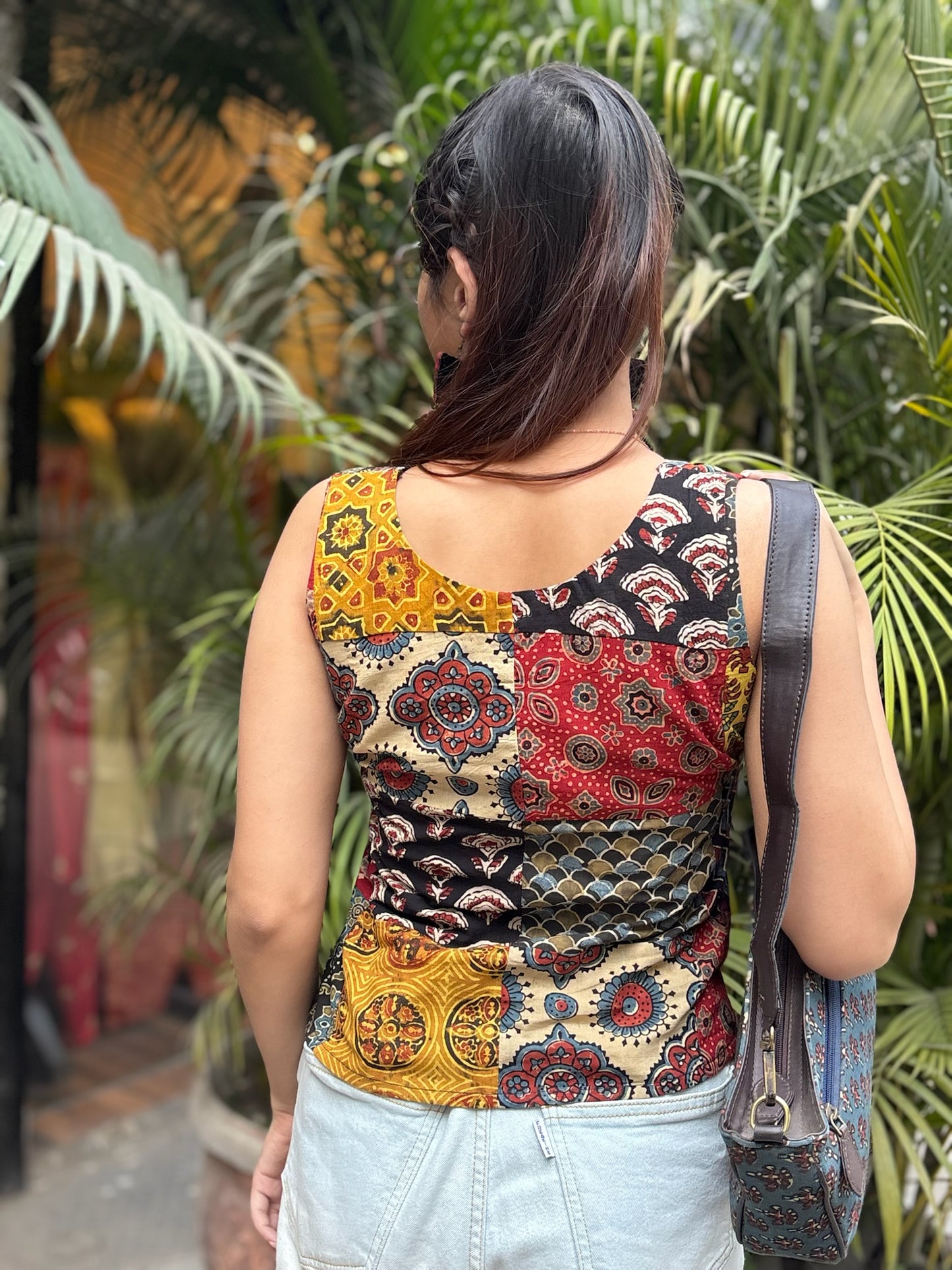 Ajrakh Multi Colour Patch Work Sleeveless Crop Top