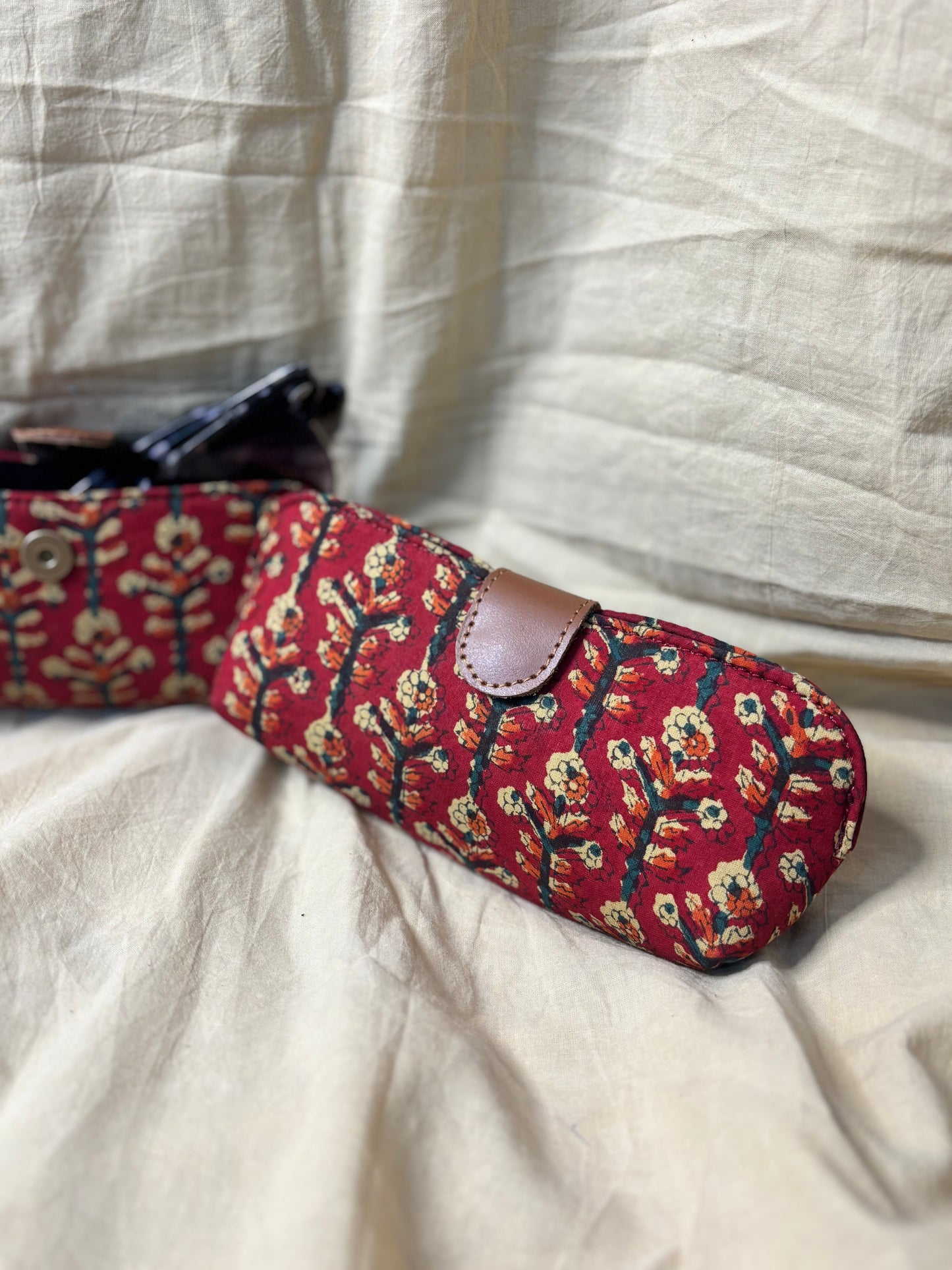 Deep Red Floral Hand Block Print Eyewear Case