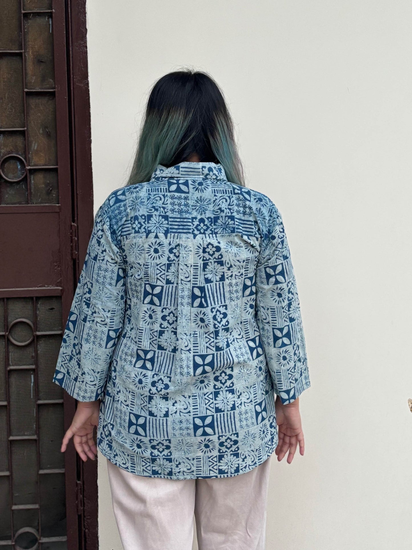 Indigo Tiles A Line Relaxed Fit Collar Top