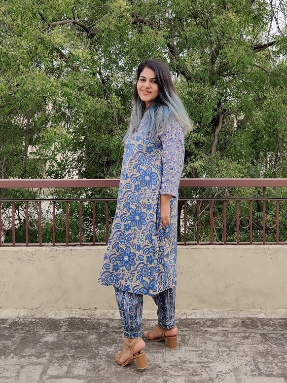 Aahna Hand Block Printed Cotton Kurta Set with Afghani Pants