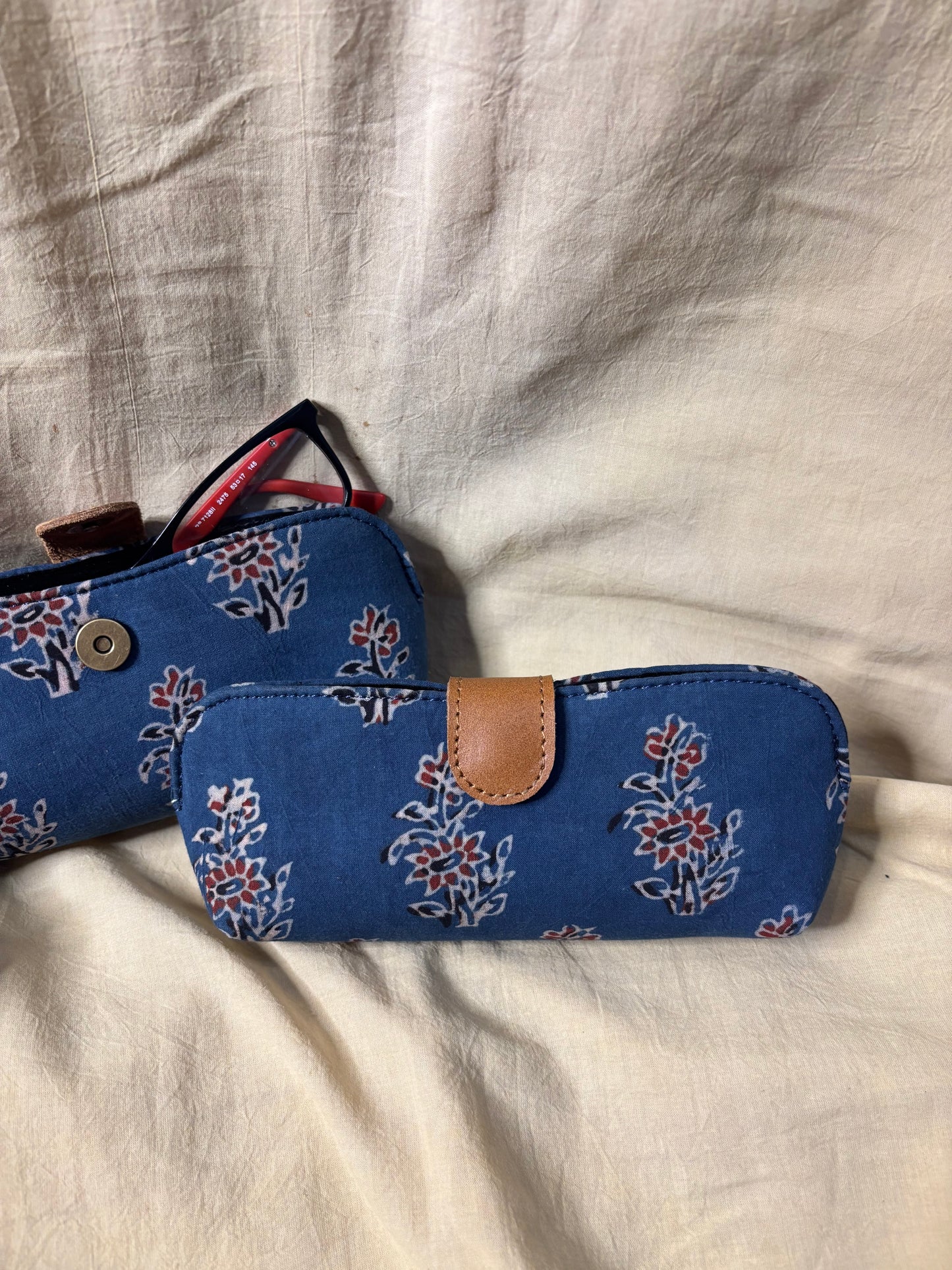 Indigo Red Ajrakh Hand Block Print Eyewear Case