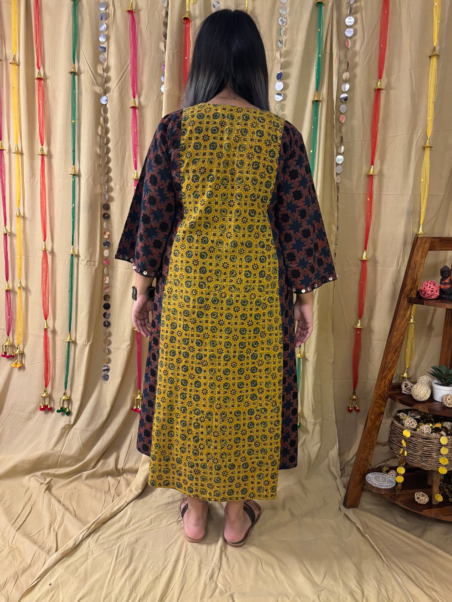 Saher Ajrakh Midi Dress with Hand Embroidery Detailing