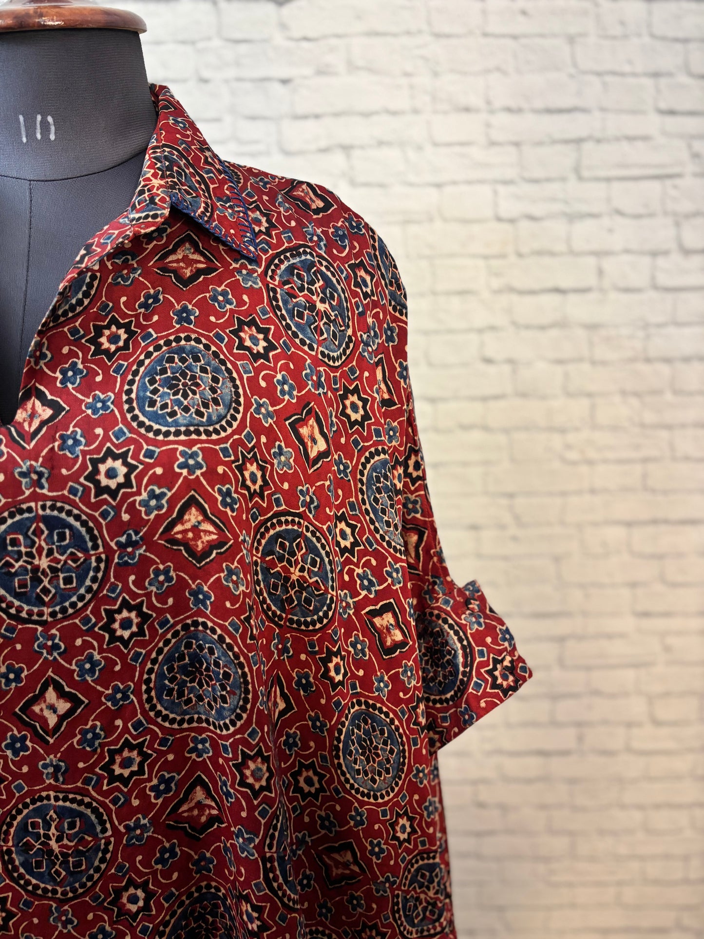 Red Modal Silk Ajrakh Kaftan Top