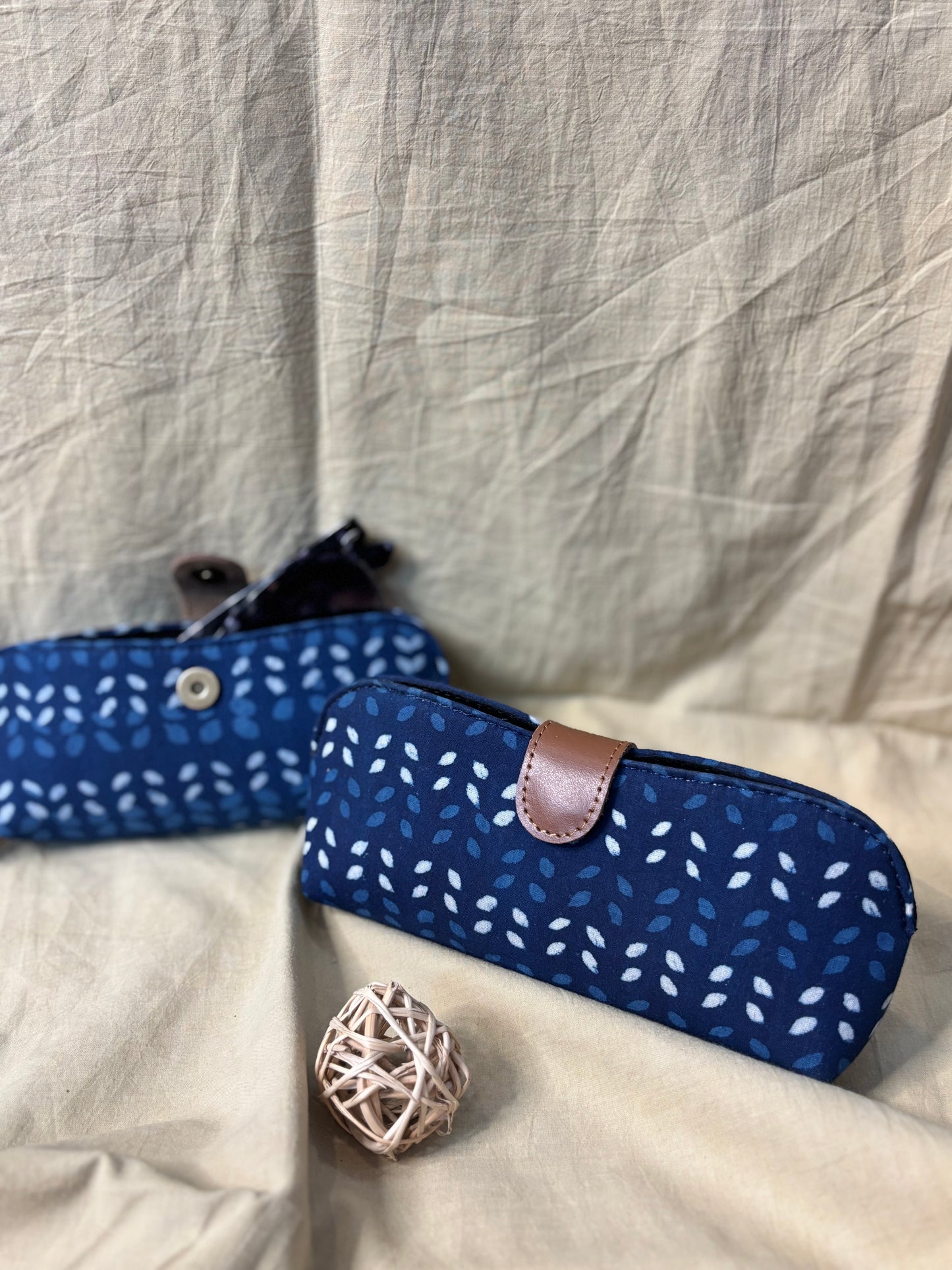 Indigo White Hand Block Print Eyewear Case
