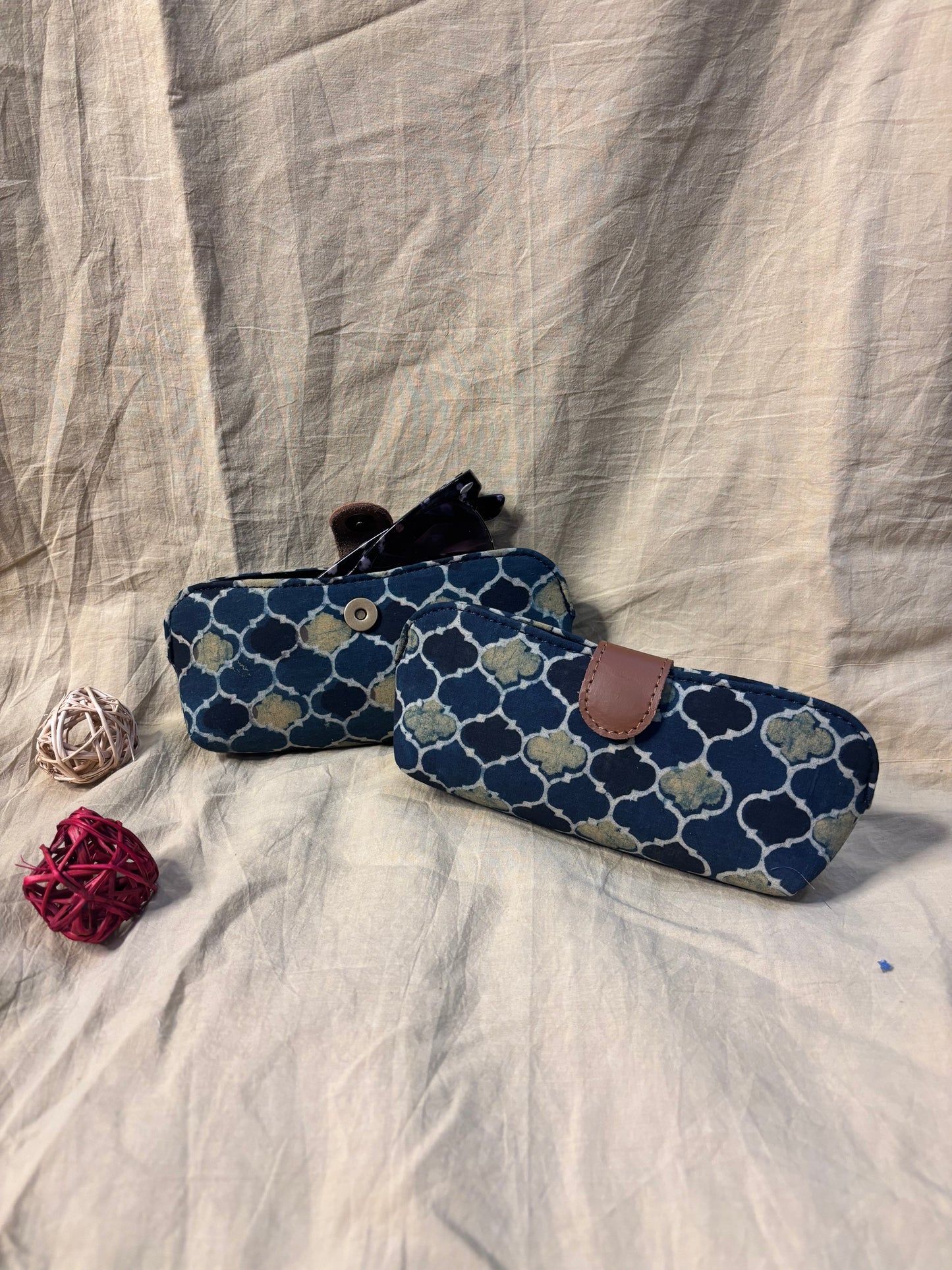 Indigo Green Ajrakh Tiles Hand Block Print Eyewear Case