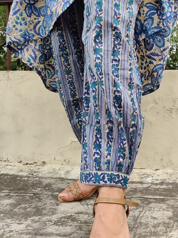 Aahna Hand Block Printed Cotton Kurta Set with Afghani Pants