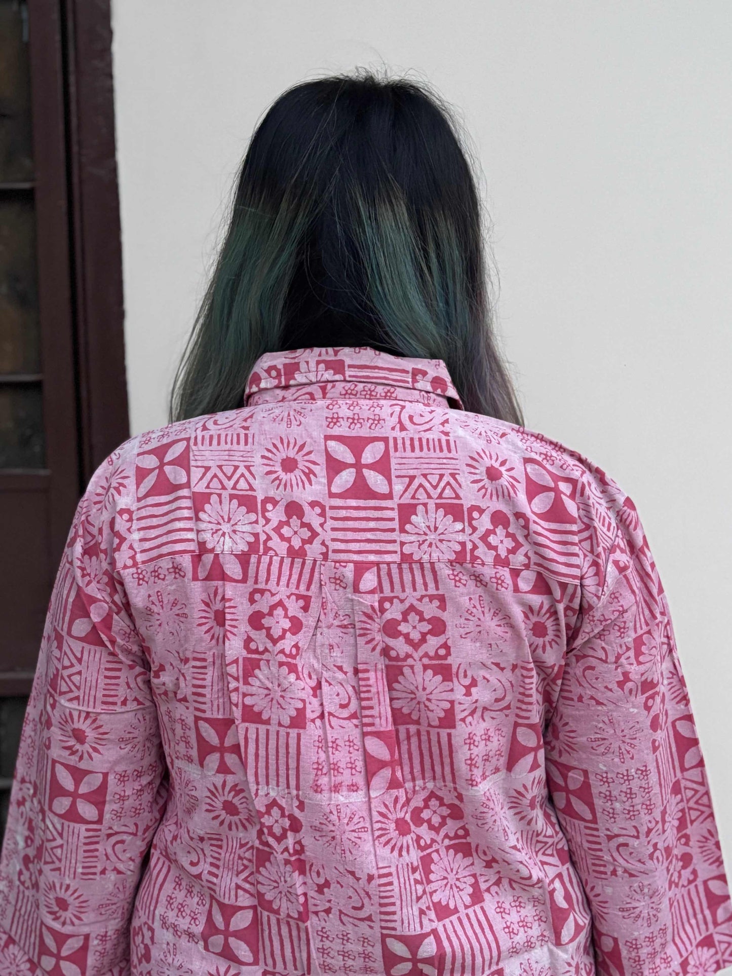Pink Tiles A Line Relaxed Fit Collar Top