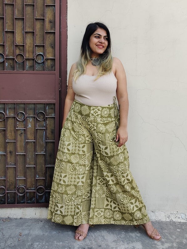 Olive Hand Block Printed Culottes and Shrug Coordinated Set