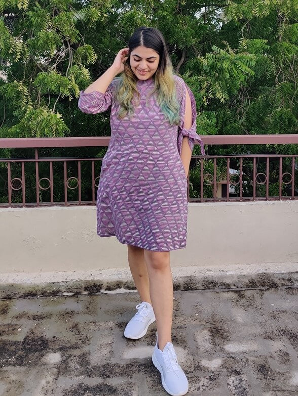 Lavender Shift Dress with Knot Sleeves