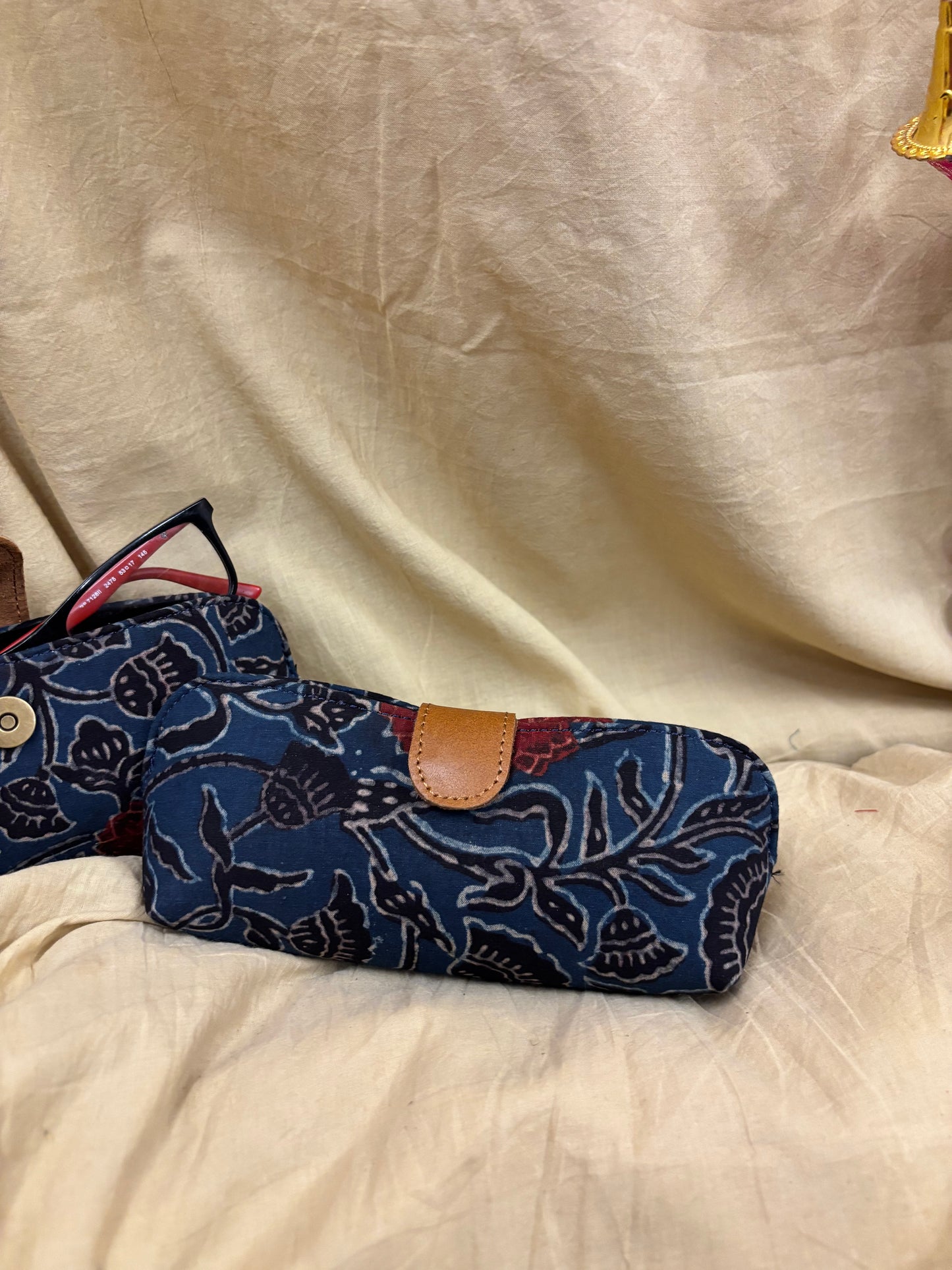 Indigo Red Floral Ajrakh Eyewear Case