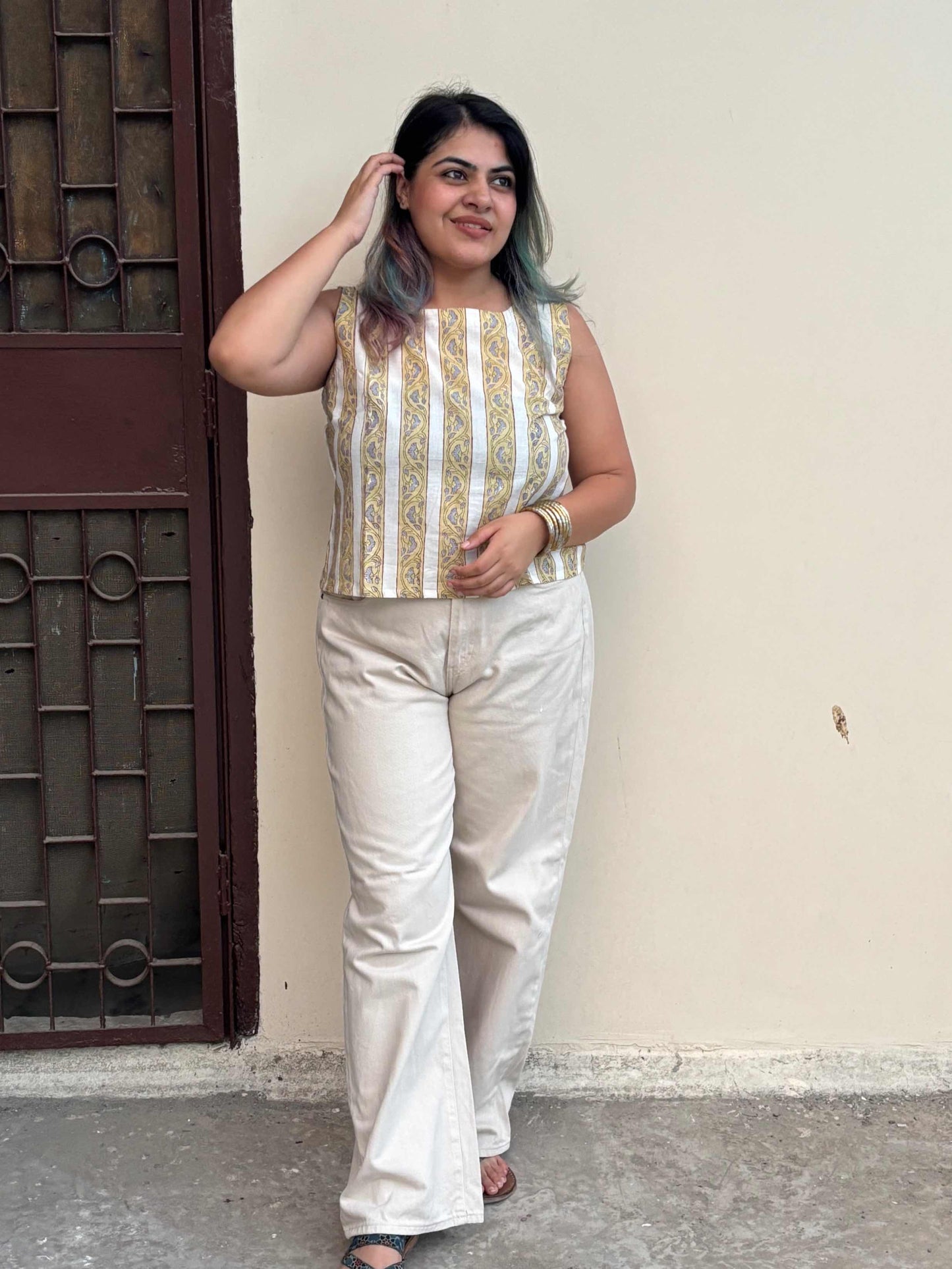 Snowdrop Hand Block Printed Sleeveless Crop Top