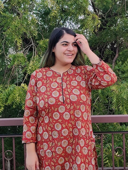 Red Brown Kalamkari Handblock Printed Kurta
