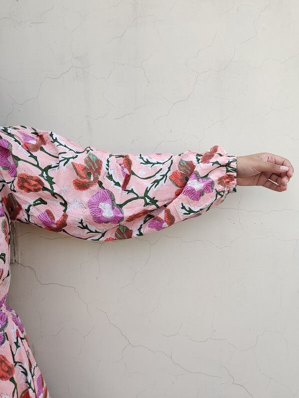 Gulaab Hand Block Printed Short Dress with Flared Hem