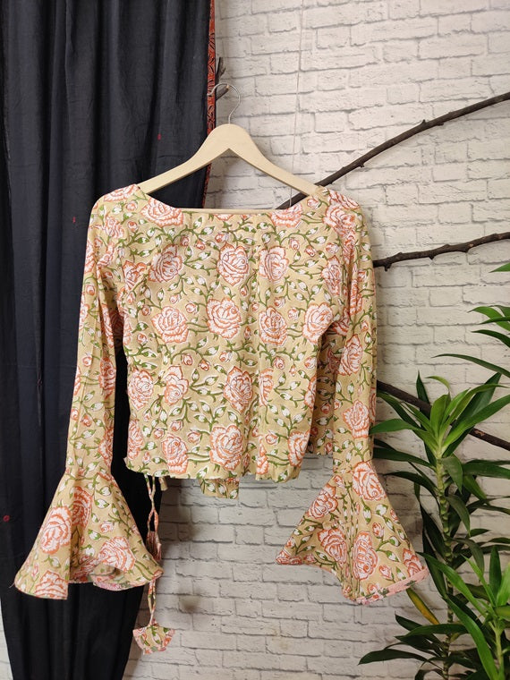 Yellow Rose Hand Block Printed Angrakha Short Top
