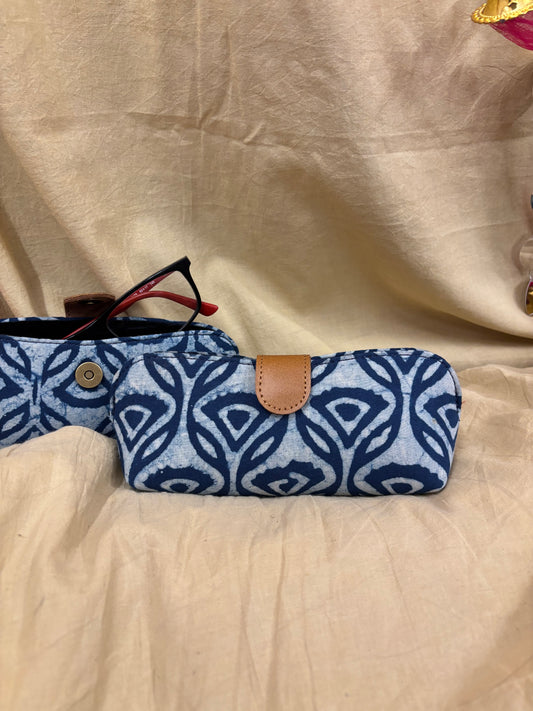 Indigo White Hand Block Printed Eyewear Case