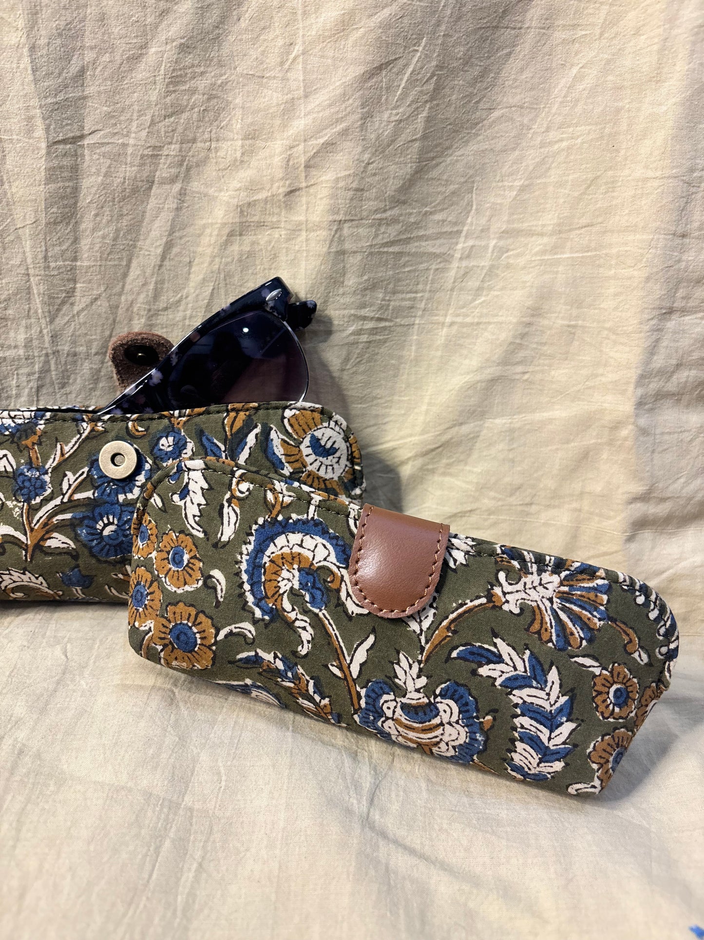 Green Kalamkari Hand Block Print Eyewear Case