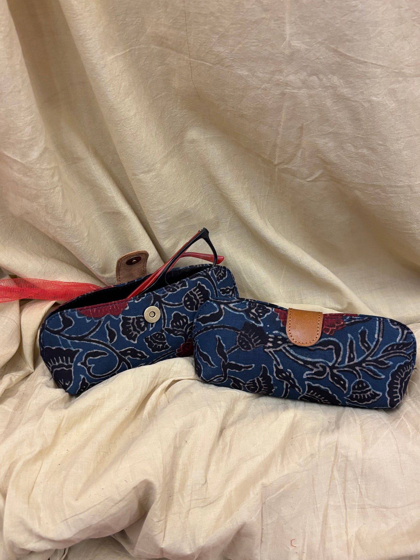 Indigo Red Floral Ajrakh Eyewear Case