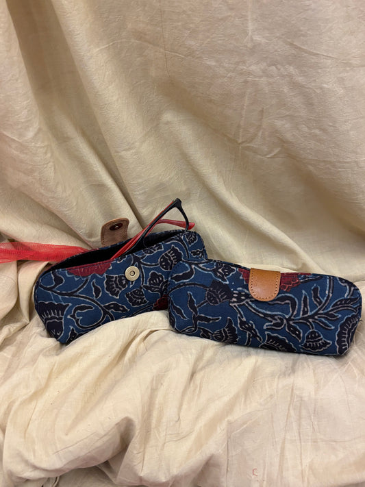 Indigo Red Floral Ajrakh Eyewear Case